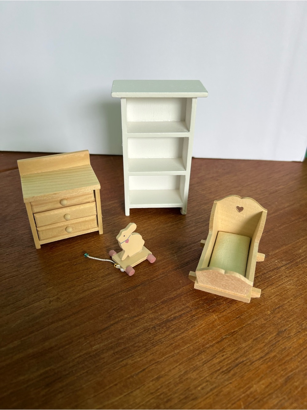 Miniature Wooden Nursery Furniture Set - White & Natural